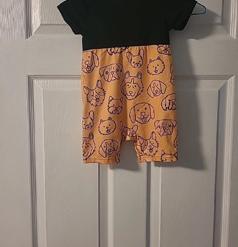 Black & Mustard Dog Print Kids One-Piece Romper Size 9-12M